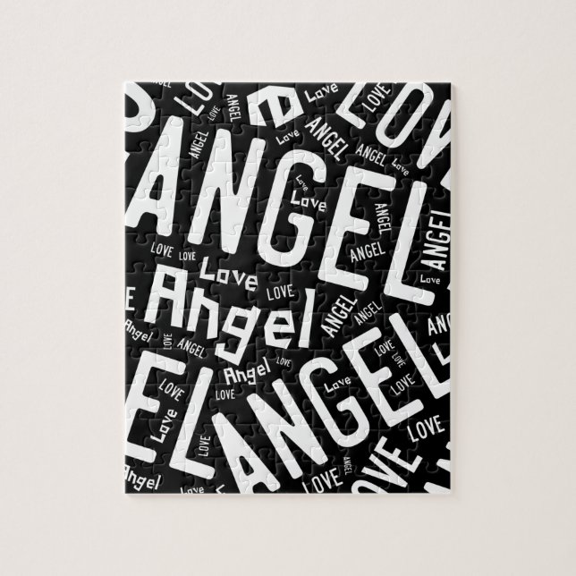 Puzzle Angel Love Dove, Blanc sur Noir (Vertical)
