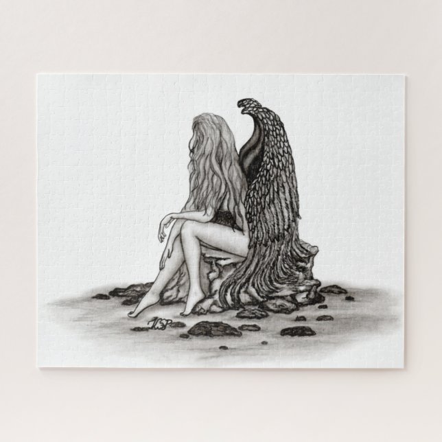 Puzzle Angel, perdu dans la pensée, noir et blanc Design (Horizontal)