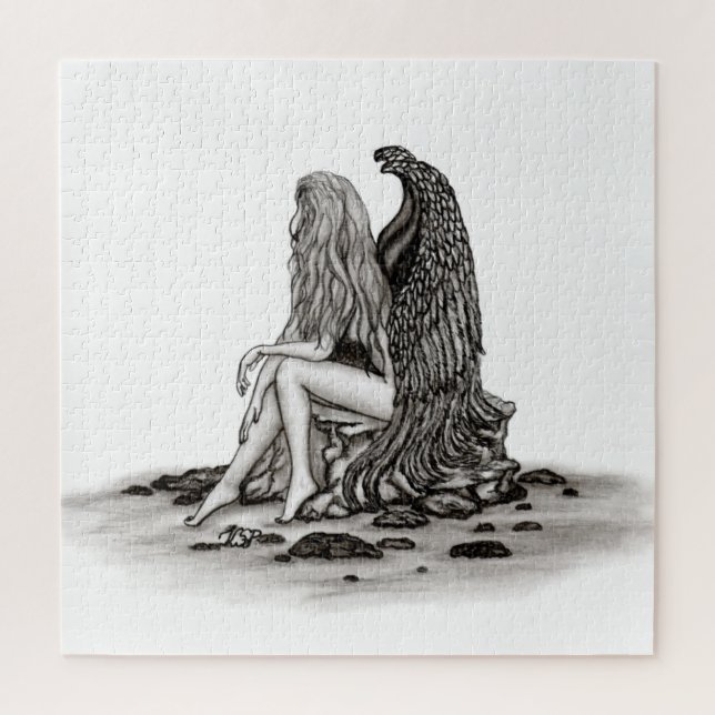 Puzzle Angel, perdu dans la pensée, noir et blanc Design (Vertical)