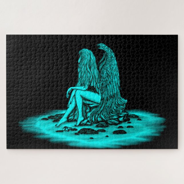 Puzzle Angel, perdu dans la pensée, noir et vert Design (Horizontal)
