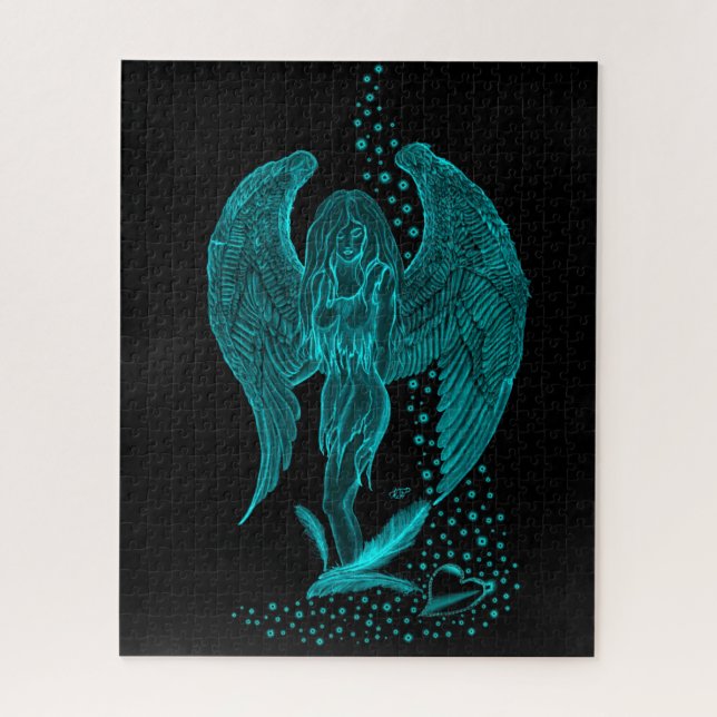 Puzzle Angel perdu en amour, noir et vert Design (Vertical)