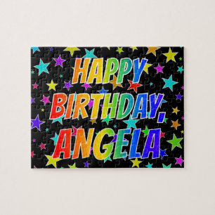Puzzle "ANGELA" Prénom, Amusant "HEUREUX ANNIVERSAIRE"