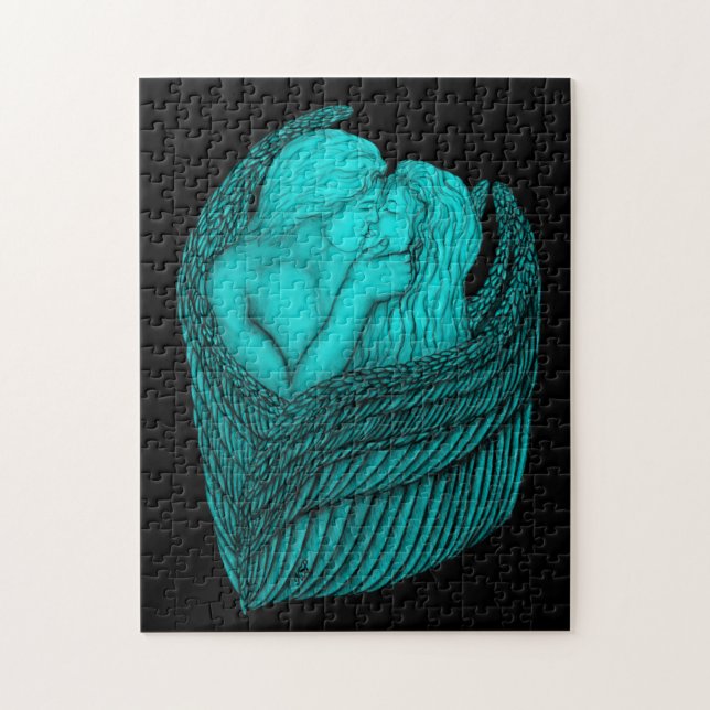 Puzzle Angels Kissing, noir et vert Design (Vertical)