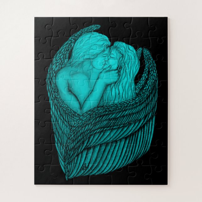 Puzzle Angels Kissing, noir et vert Design (Vertical)