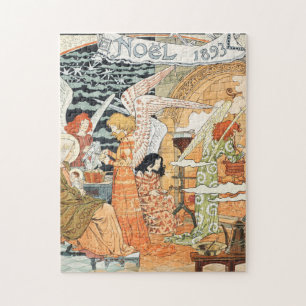 Puzzle Anges de Noël et Madone Art Nouveau vintage