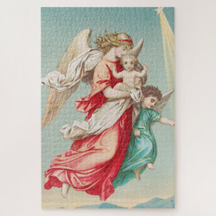 Puzzle Anges Gardiens portant un enfant, art éthéré