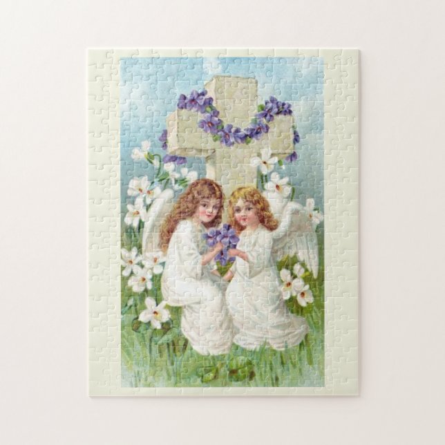 Puzzle Anges Mignons Avec Croix Et Fleurs  (Vertical)