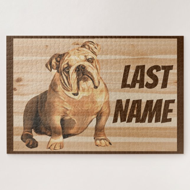 Puzzle anglais Bulldog Chien bois rustique (Horizontal)