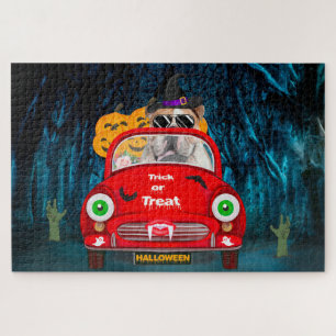 Puzzle Anglais Bulldog Driving Car Effrayant Halloween