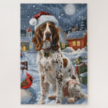 Puzzle Anglais Setter Winter Wonderland Christmas Joy<br><div class="desc">Ce design festif reflète l'esprit joyeux de la période des fêtes, avec un adorable petit portant un chapeau de Père Noël. Le chien est niché dans un pays des merveilles hivernales, avec un bonhomme de neige, un sapin de Noël décoré et des cadeaux joliment emballés. Les flocons de neige tombent...</div>