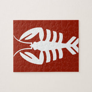 Puzzle Animal Art Déco Vintage, Homard Blanc sur Fond Rou