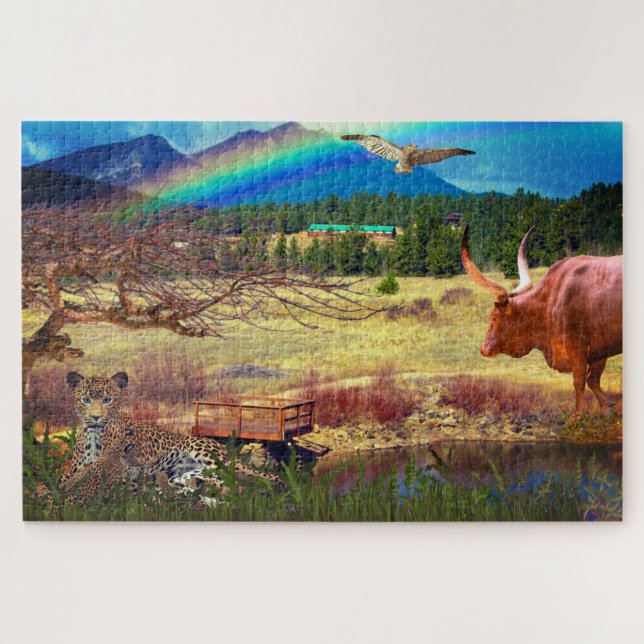 Puzzle Animal de trou d'eau paisible Leopard (Horizontal)