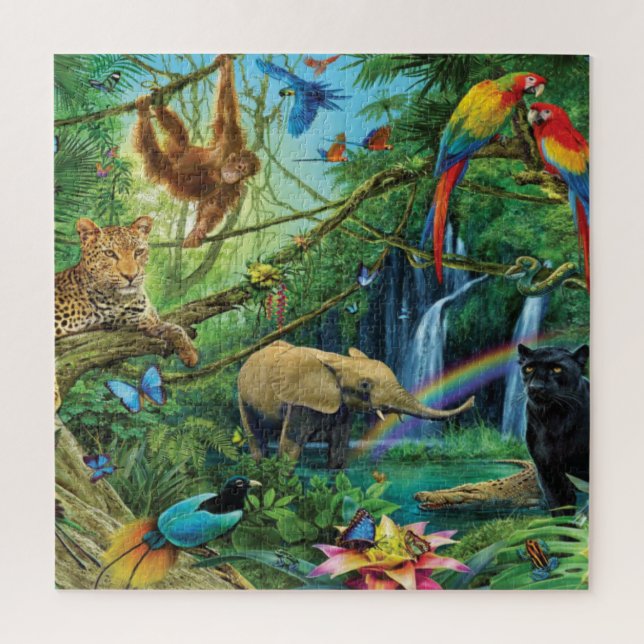 Puzzle Animals living together throw pillow (Vertical)