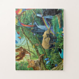 Puzzle Animals living together throw pillow