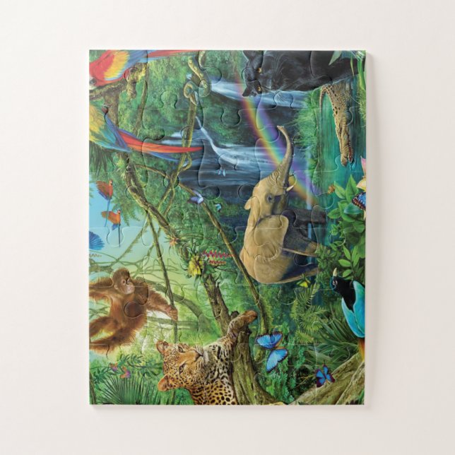 Puzzle Animals living together throw pillow (Vertical)