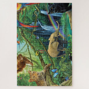 Puzzle Animals living together throw pillow