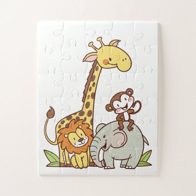 Puzzle Animaux caricaturaux mignons - Giraffe, Lion & Sin (Vertical)