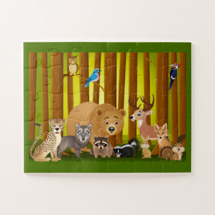 Puzzle Animaux de dessin animé dans la forêt