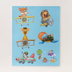 Puzzle Animaux de dessin animé mignons pilotent un avion