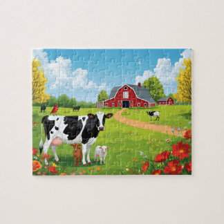 Puzzle Animaux de ferme avec paysage de grange