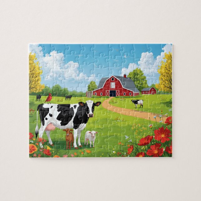 Puzzle Animaux de ferme avec paysage de grange (Horizontal)