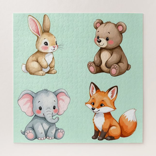 Puzzle Animaux de la forêt adorables bébé aquarelle paste (Vertical)