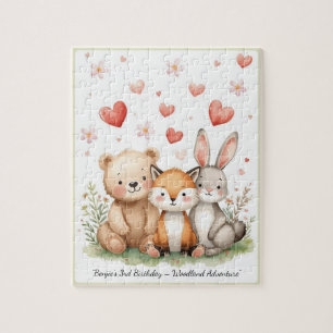 Puzzle Animaux de la Forêt Ours Renard Lapin Cœur Floral
