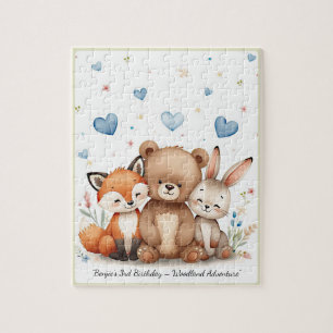Puzzle Animaux de la Forêt Ours Renard Lapin Cœurs Bleus