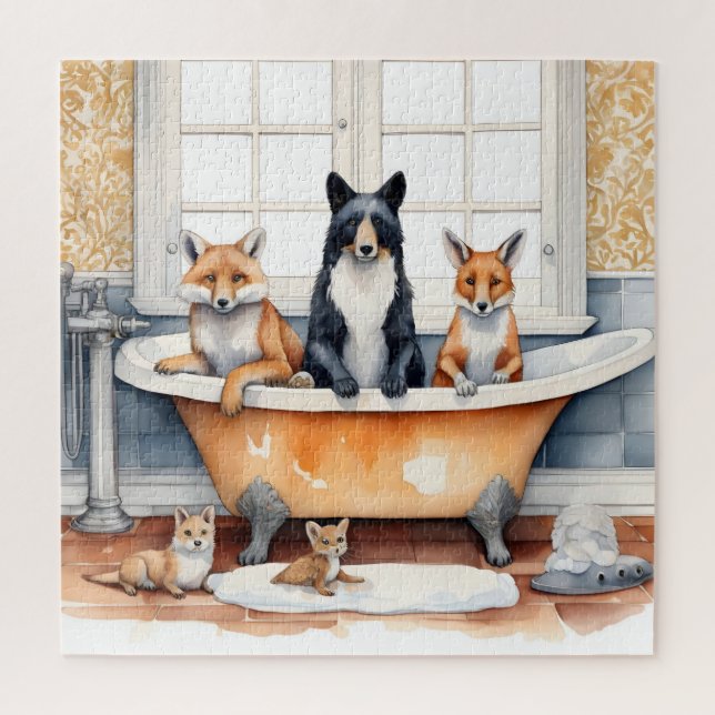 Puzzle Animaux drôles dans le bain (Vertical)