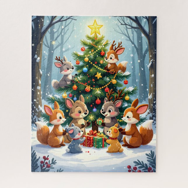 Puzzle Animaux en bois décorant l'arbre de Noël (Vertical)