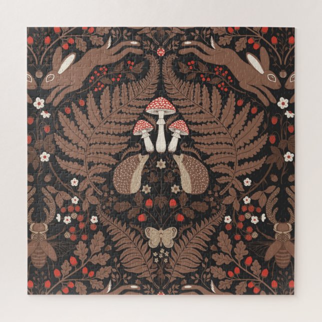 Puzzle Animaux et plantes de bois en rouge et brun (Vertical)