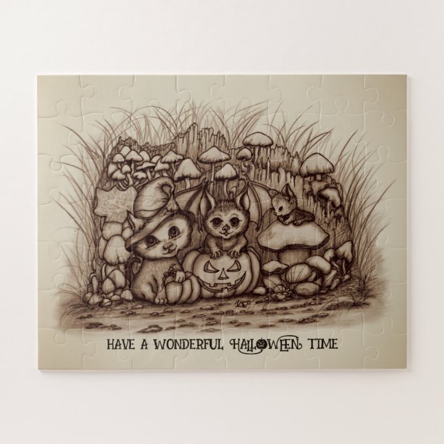 Puzzle Animaux mignons attendant Halloween (Horizontal)