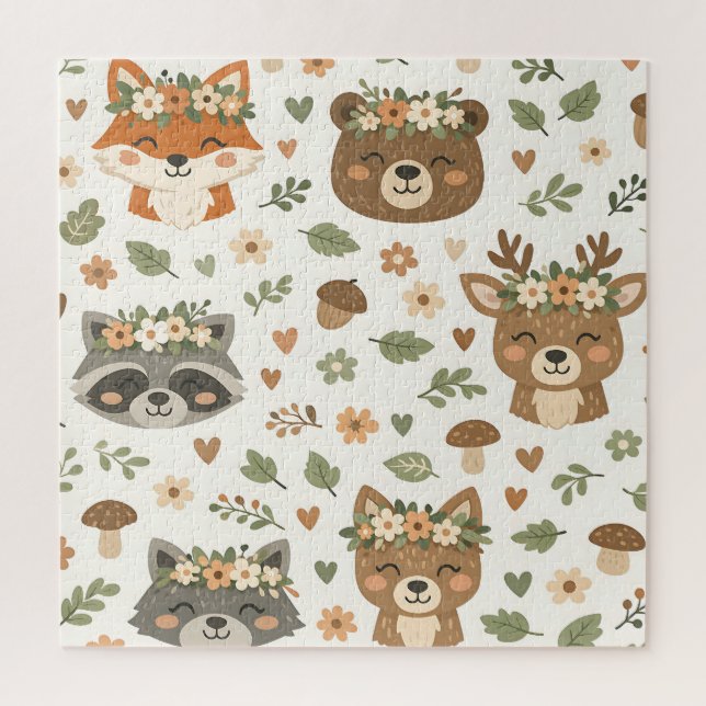Puzzle Animaux mignons de la forêt motif floral (Vertical)