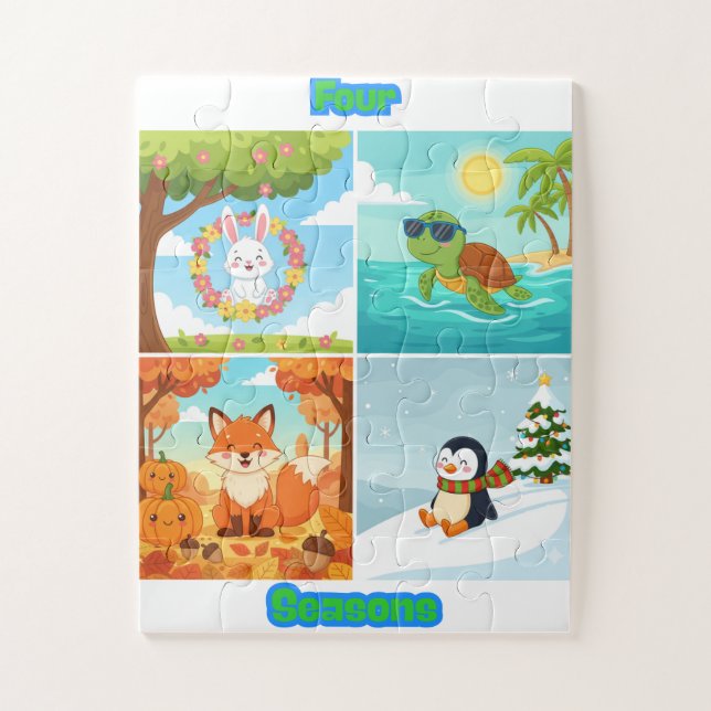 Puzzle Animaux Quatre Saisons pour Enfants (Vertical)