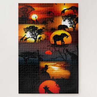 Puzzle Animaux sauvages Coucher de soleil Art Jigsaw Puzz