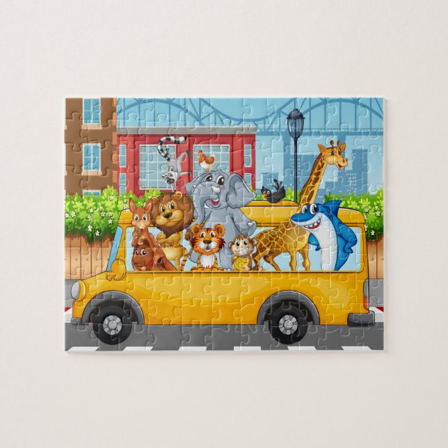 Puzzle Animaux sauvages dans le bus scolaire (Horizontal)