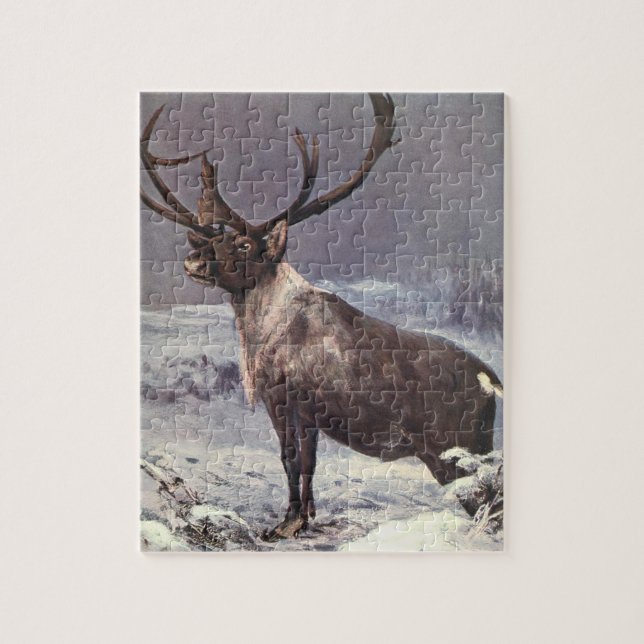 Puzzle Animaux sauvages vintages, caribou des rennes par  (Vertical)