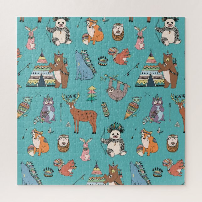 Puzzle Animaux tribaux : motif forestier. (Vertical)
