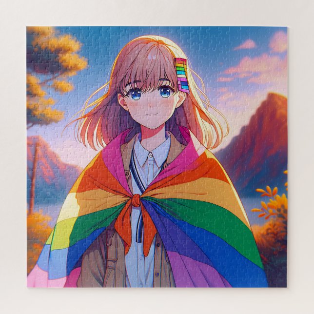 Puzzle Anime Girl avec LGBTQIA+ Cape (Vertical)