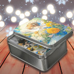 Puzzle Anime Girl en Fleurs Jaunes et Bleues<br><div class="desc">Fleurs d'aquarelle bleu et jaune avec une jolie fille anime assise à l'intérieur. L'art Ai.</div>