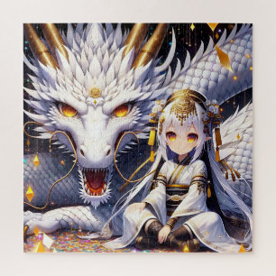 Puzzle Anime Girl Warrior et Dragon Ai Art