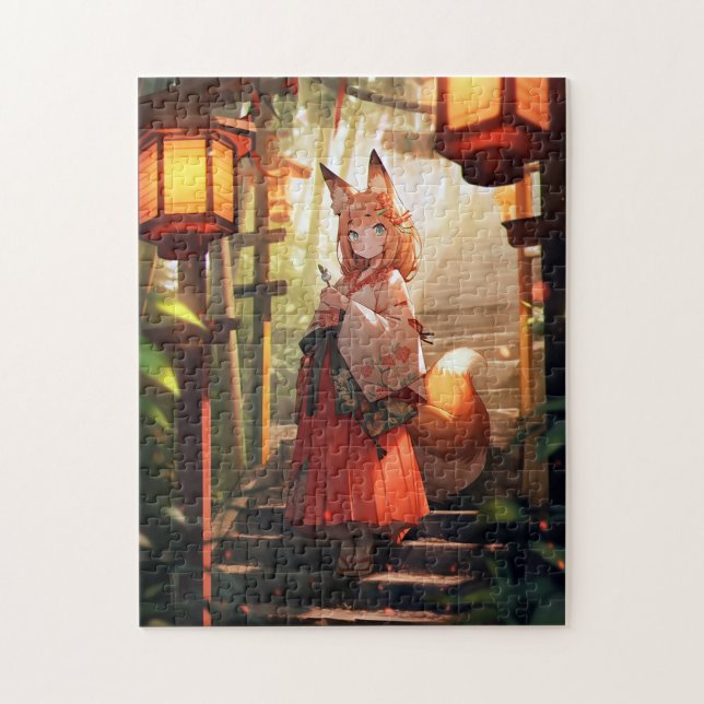 Puzzle Anime Kitsune Girl Cute Fox Imaginaire Art (Vertical)