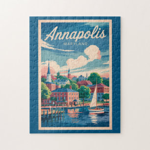 Puzzle Annapolis Maryland Skyline Travel Art Vintage