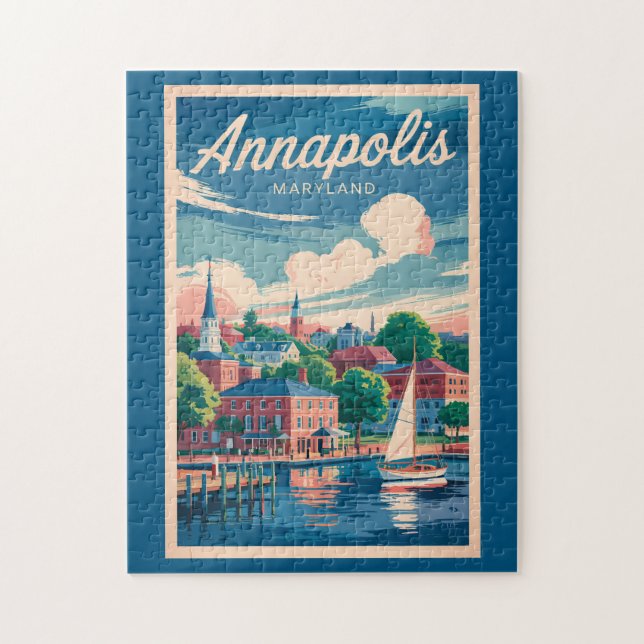 Puzzle Annapolis Maryland Skyline Travel Art Vintage (Vertical)