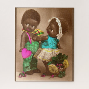 Puzzle Années 1920 RPPC adorable poupées noires en amour