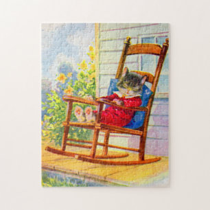 Puzzle Années 1930 adorable chaton napper sur rocker de p