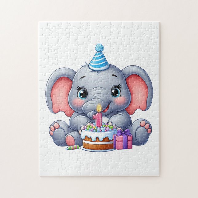 Puzzle Anniversaire 1 an Éléphant Bébé (Vertical)