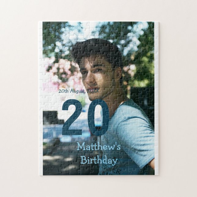 Puzzle anniversaire 20 ans ajouter nom photo date homme b (Vertical)