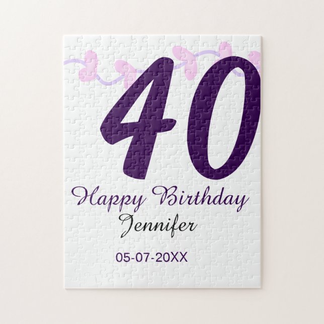 Puzzle anniversaire 40 ans ajouter nom date année épingle (Vertical)