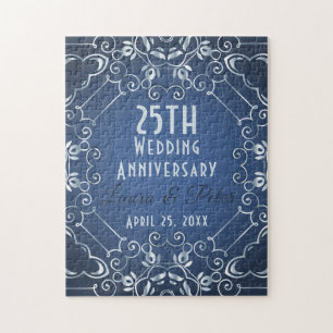 Puzzle Anniversaire élégant du Mariage Bleu et Argent